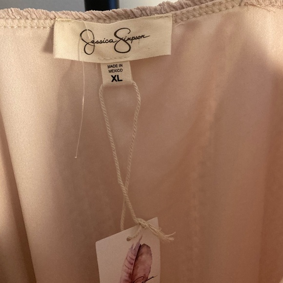 NWT Jessica Simpson Maxi Dress Tan / Cream Crinkle Stretch Knit Bodycon XL - Picture 4 of 5